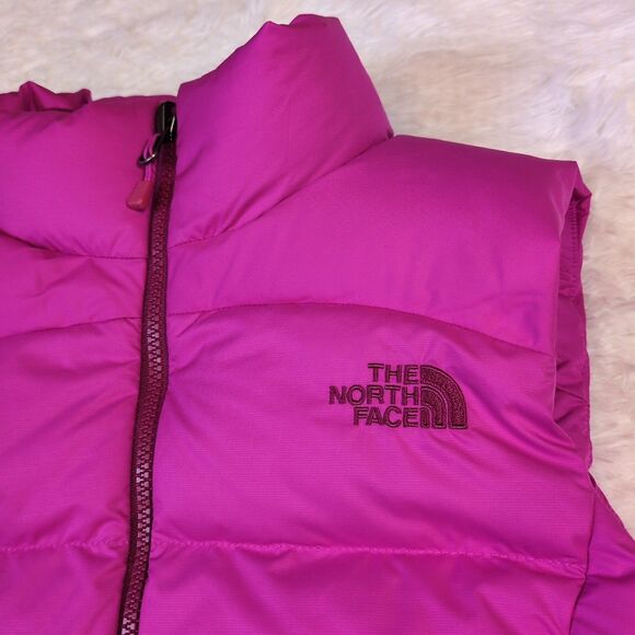 The North Face Womens S 700 Down Hot Pink Retro Puffer Vest Logo Hike Outdoor - Picture 2 of 14